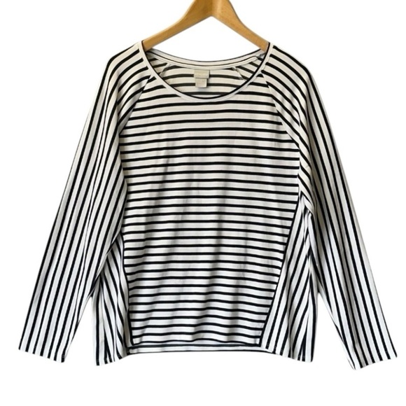 Chico’s Striped Long Sleeve Top Size XL Black White Stretch Oversized Casual - Picture 2 of 8